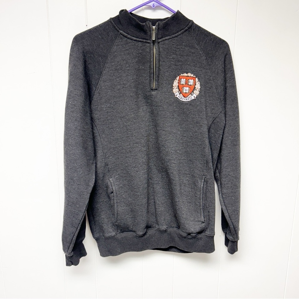 Mill Tex Harvard Charcoal Zip-Up Sweatshirt with Veri Tas Embroidered Crest L